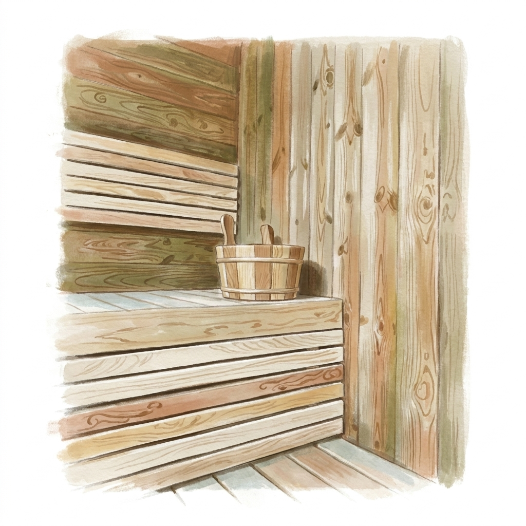 Watercolour drawing of the BV House sauna