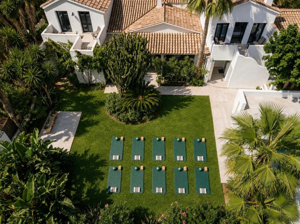 Yoga mats laid out on the BV House lawn